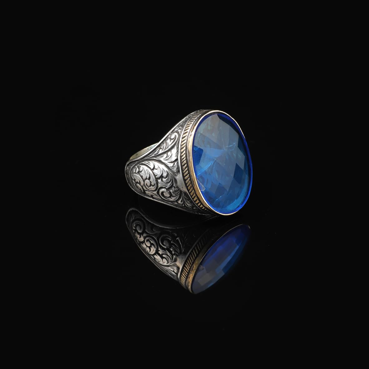 Vintage Handmade 925 Sterling Silver Men's Aquamarine Ring - 925 Sterling Silver Rings for Men - Handcrafted Ring for Men