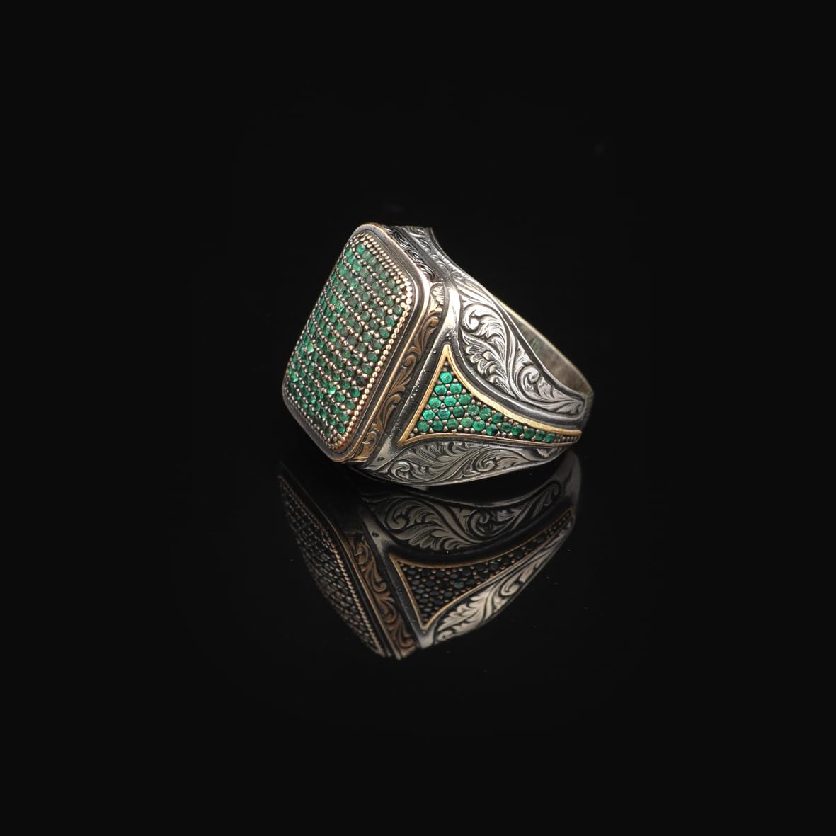Men's Vintage Jade and Micro Stone Statement Ring