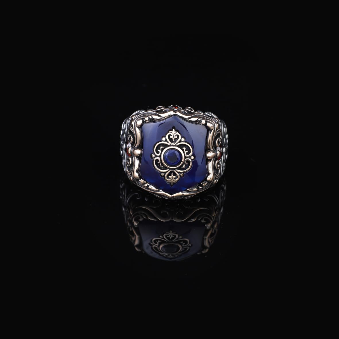 925 Sterling Silver Men's Ring - Handmade Ottoman Style Sapphire Gemstone Jewelry with Unique Design