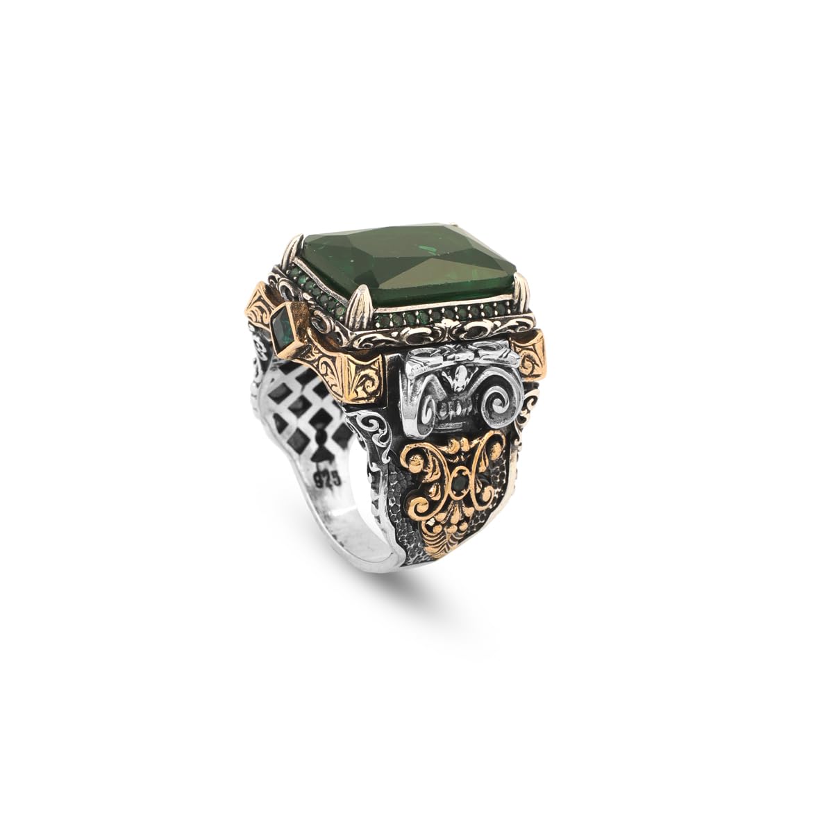 Handmade Emerald Ring Ottoman Style – Large Statement Vintage Gemstone Ring