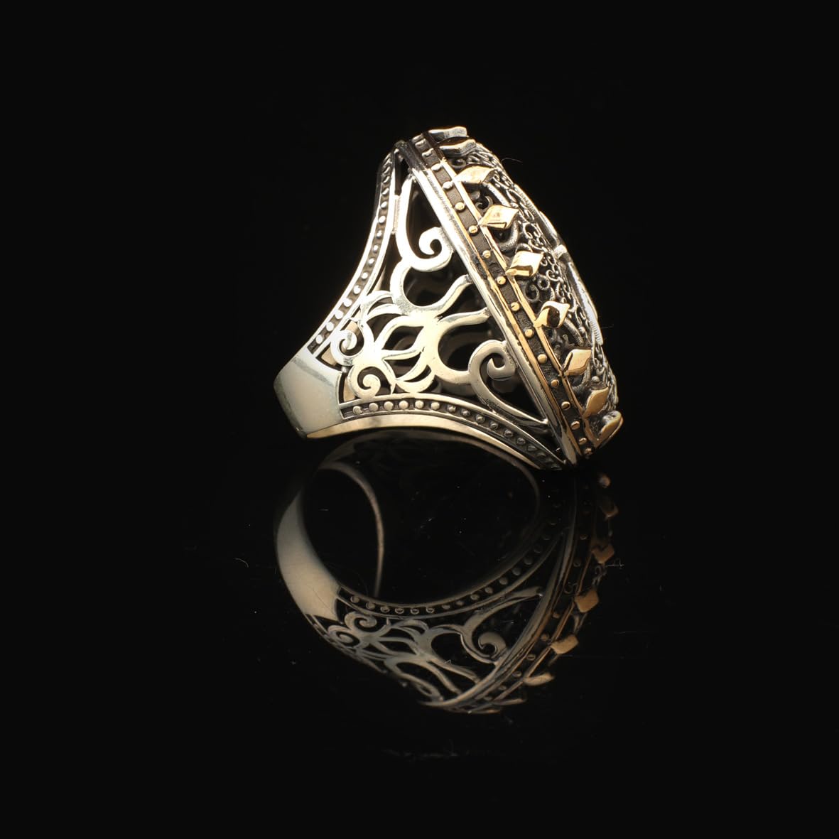 Sword Signet Ring Large Statement Whiskey Barrel Chunky Silver Ottoman Vintage 925 Sterling Promise Engagement Ring Gift for Husband