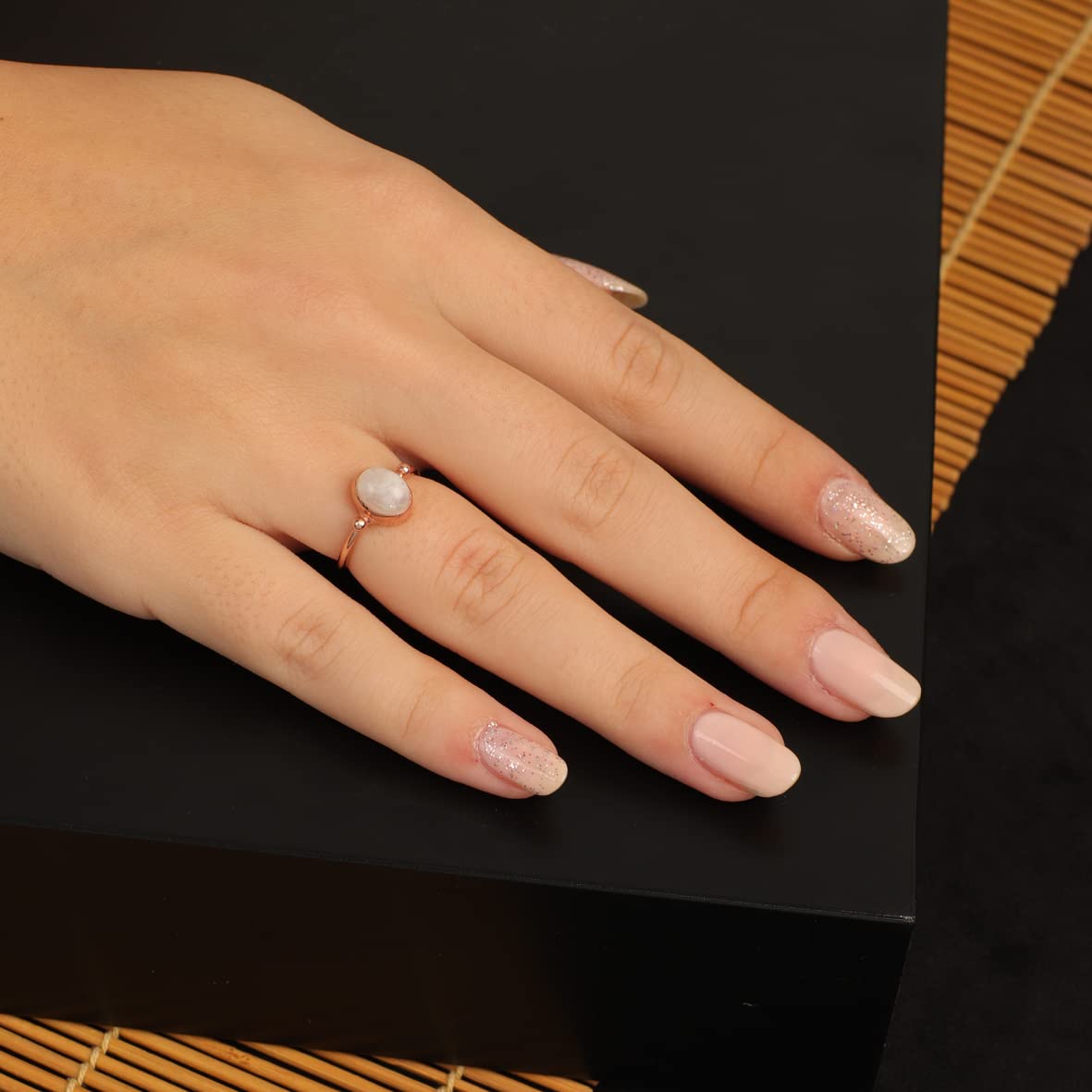 Jewellery Pit Adjustable Moonstone Ring for Women - Handmade Stone Statement Ring for Middle Finger - 925 Sterling Silver Solitaire Ring for Women
