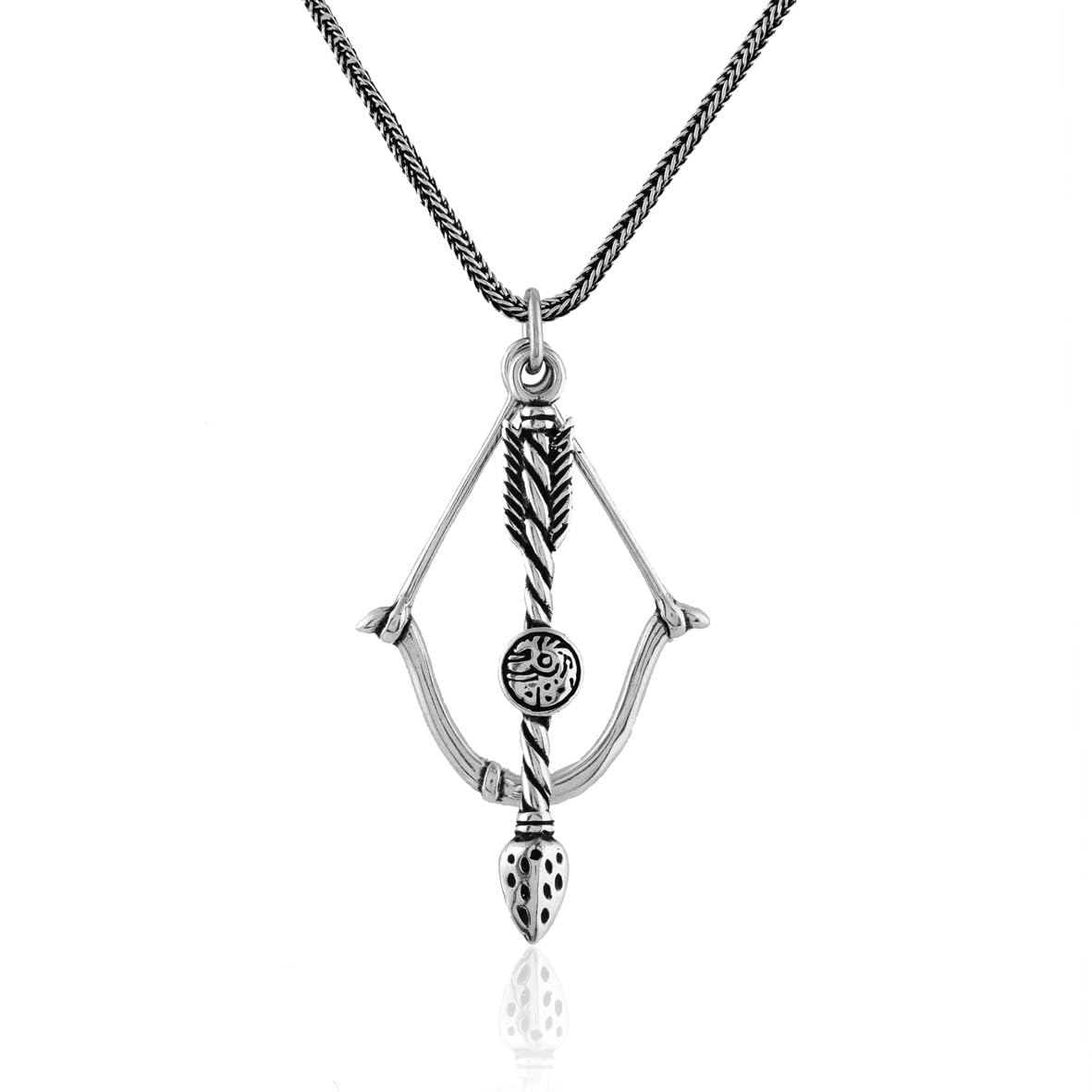 Bow and Arrow Pendant Necklace in Sterling Silver - Men’s Gothic - Biker Style with Silver Chain & Cleaning Cloth Gift