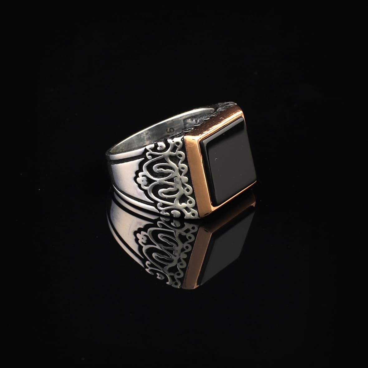 Men's Vintage Onyx Signet Ring - Handmade Pinky Ring in Sterling Silver