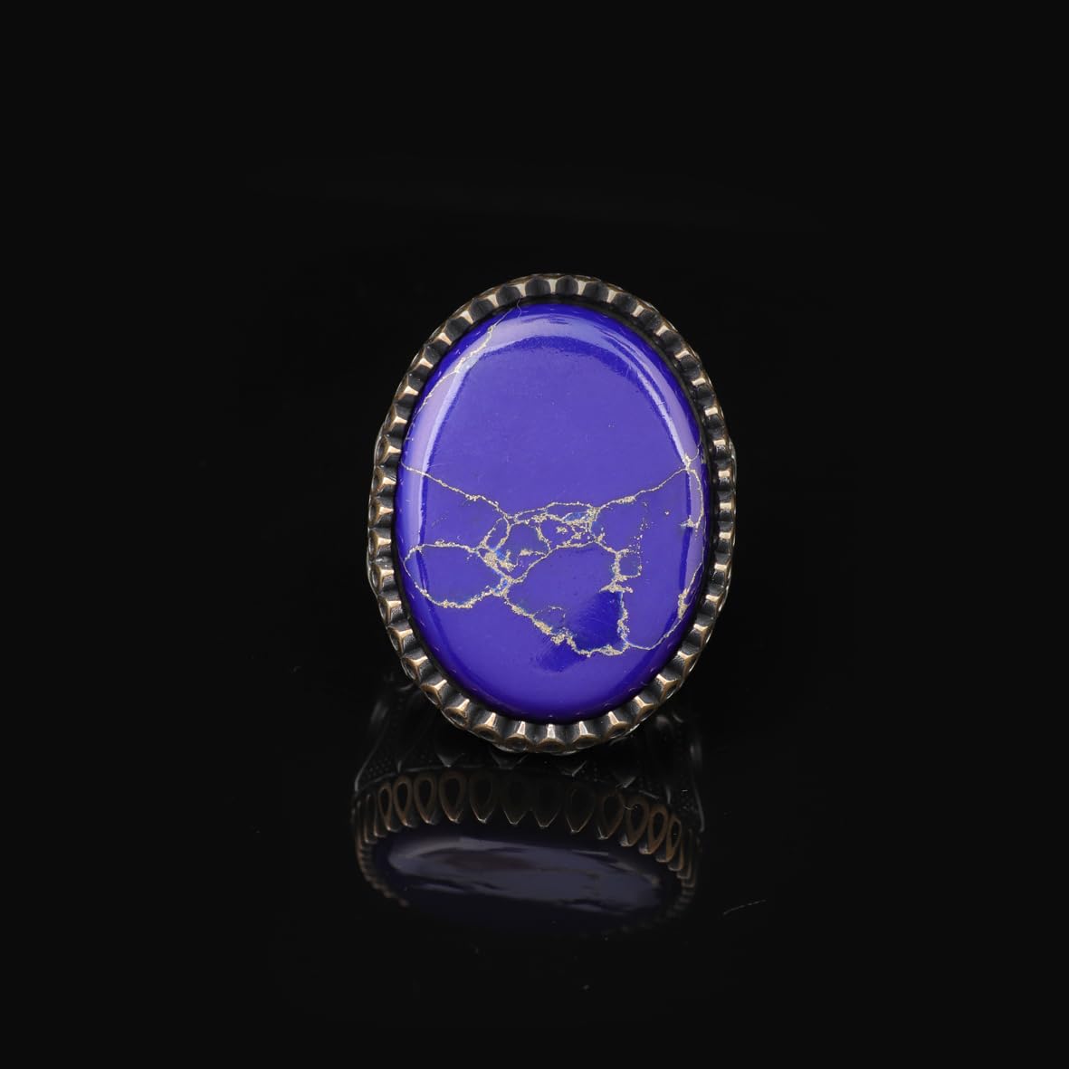 Lapis Lazuli Oval Gemstone Ring - Large Handmade Ottoman Style 925 Sterling Silver Men's Ring with Silver Polishing Cloth Gift