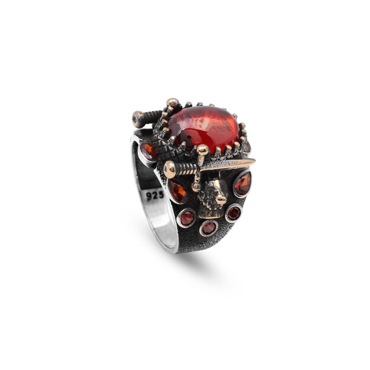 Mens Wolf Garnet Sword Ring – Handmade Sterling Silver Animal Ring