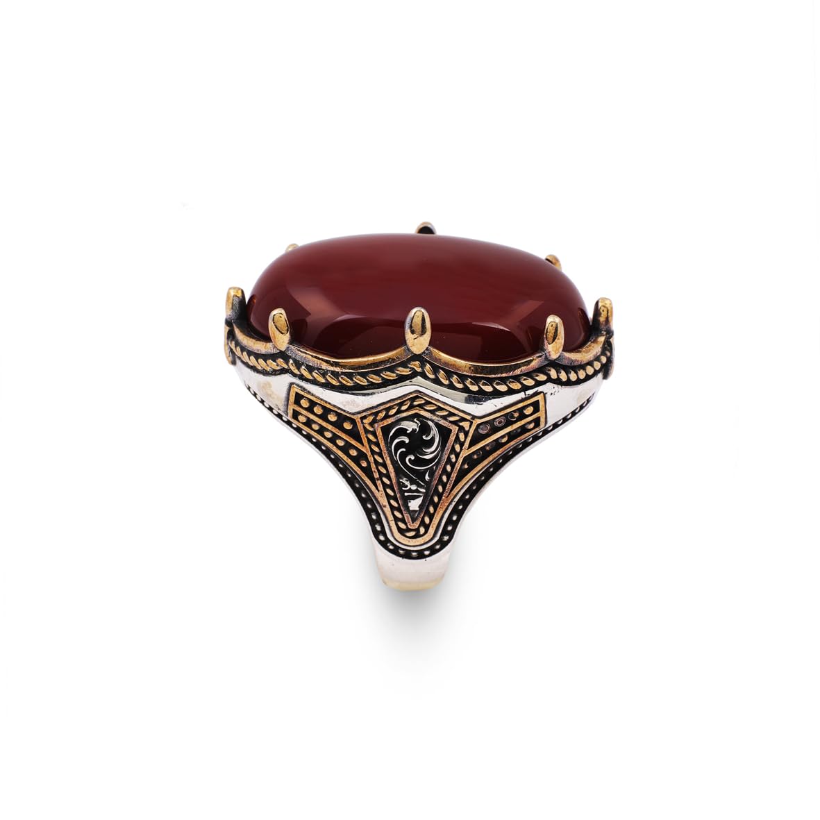 Handmade Carnelian Ring with Oval Gemstone - Large Ottoman Style Men's 925 Sterling Silver Gemstone Ring