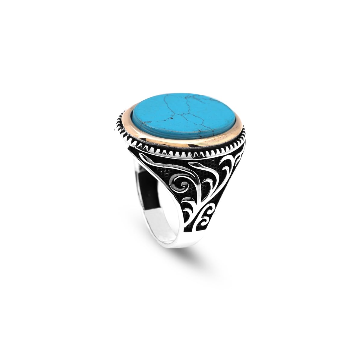 Handmade Ottoman Turquoise Signet Ring for Men – Vintage Sterling Silver Gemstone Ring