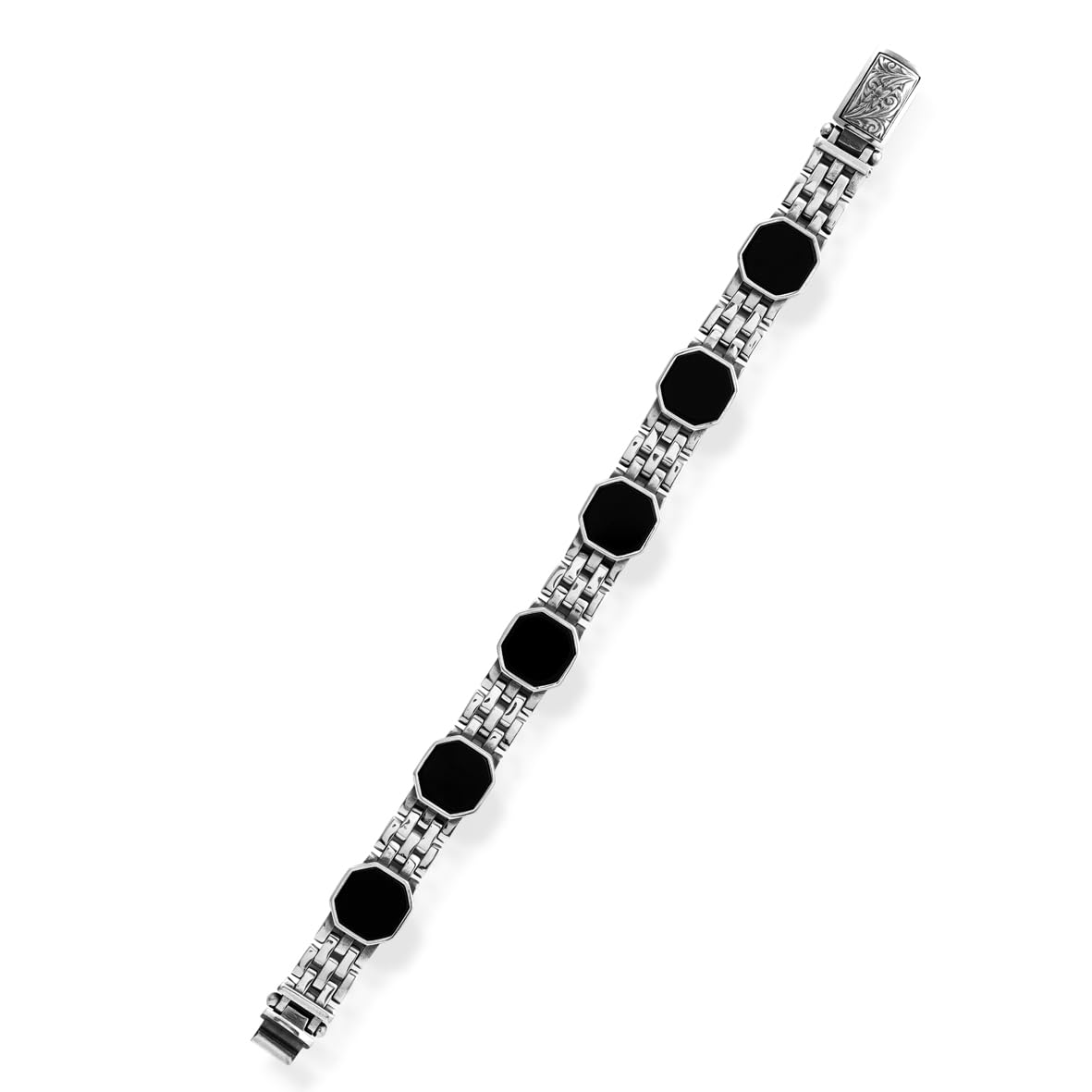 Made to Order Onyx Gemstone Vintage Bracelet – Handmade Sterling Silver Chain Bracelet for Men – Hand-Engraved Gothic Personalize Bracelet with Gift Silver Polishing Cloth