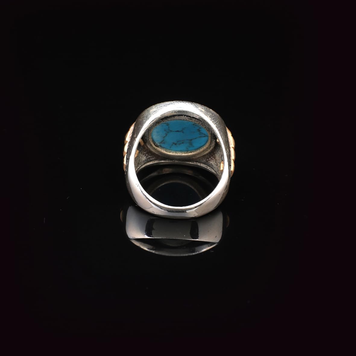 Handmade Turquoise Gemstone Round Stone Engagement Ring for Men Vintage 925 Sterling Silver