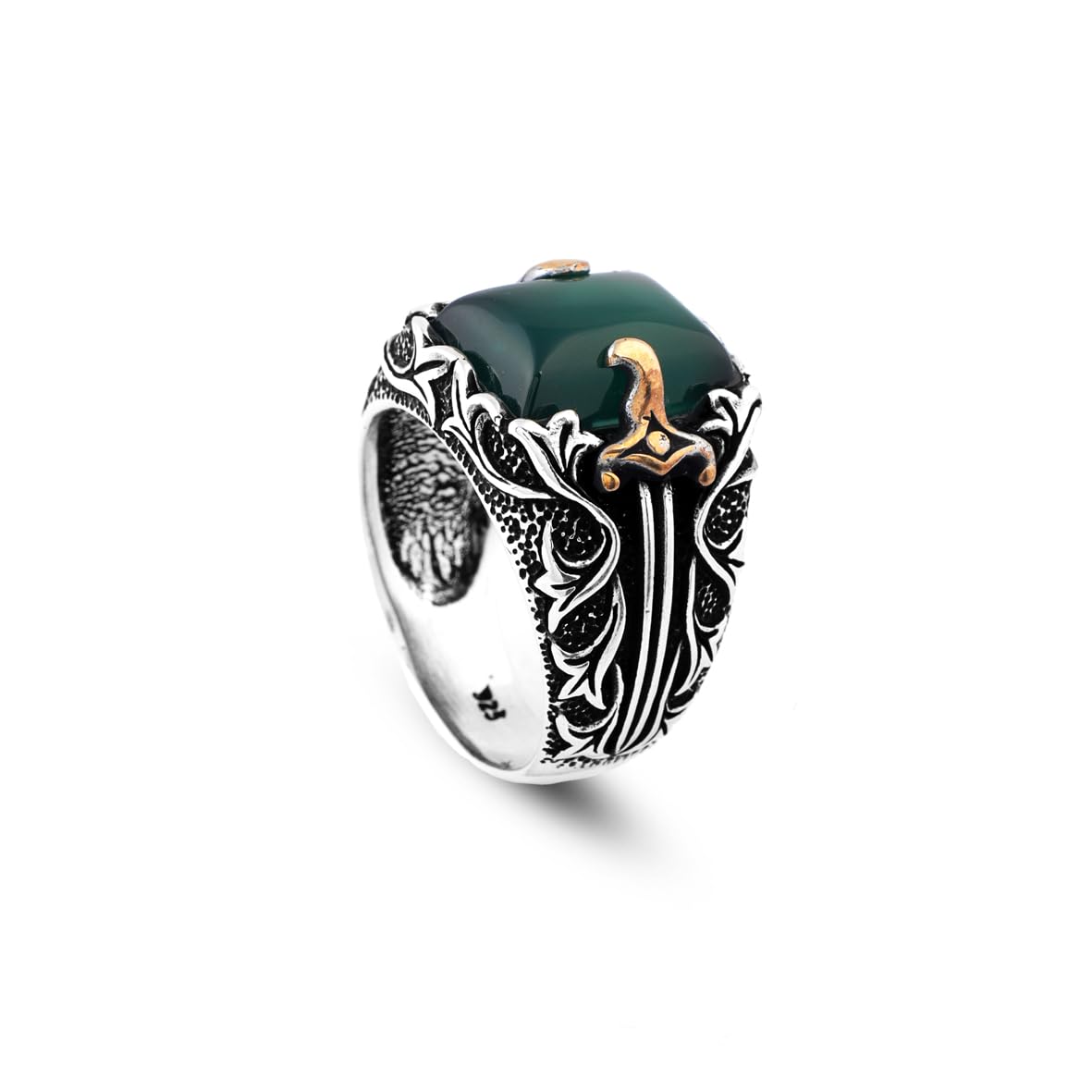 Sterling Silver Jade Ring - Men's Sword Pinky Ring
