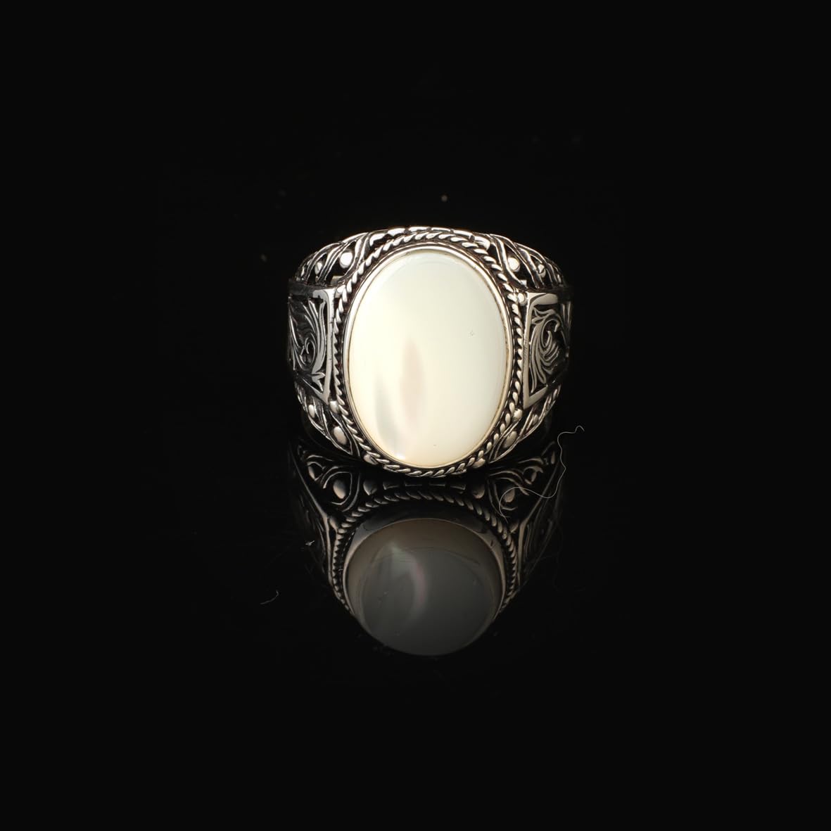 Mother of Pearl Ring Signet Ring Pinky Ring Ottoman Vintage 925 Sterling Silver Promise Engagement Gemstone Ring Gift for Husband
