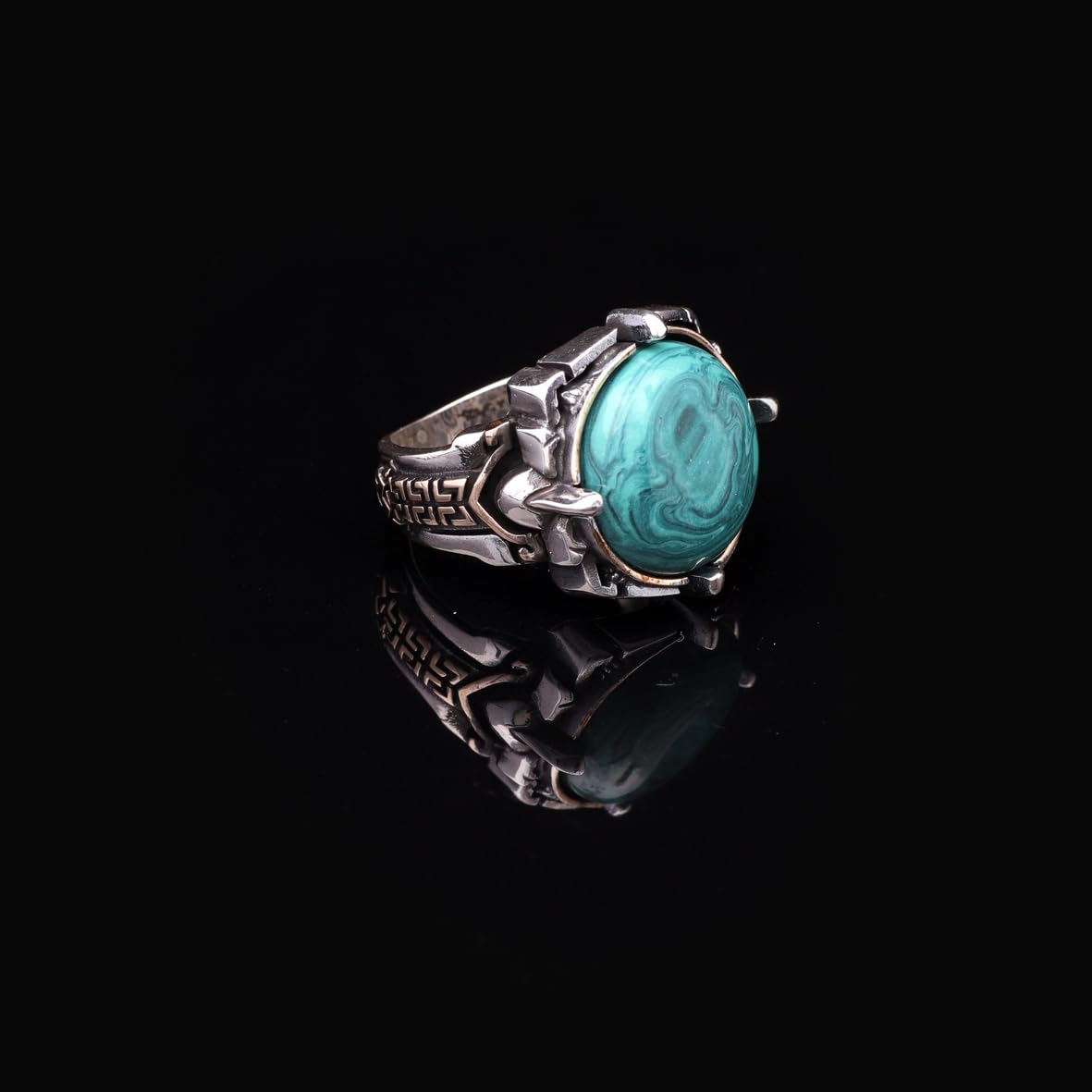 925 Sterling Silver Rings for Men - Malachite Men's Ring