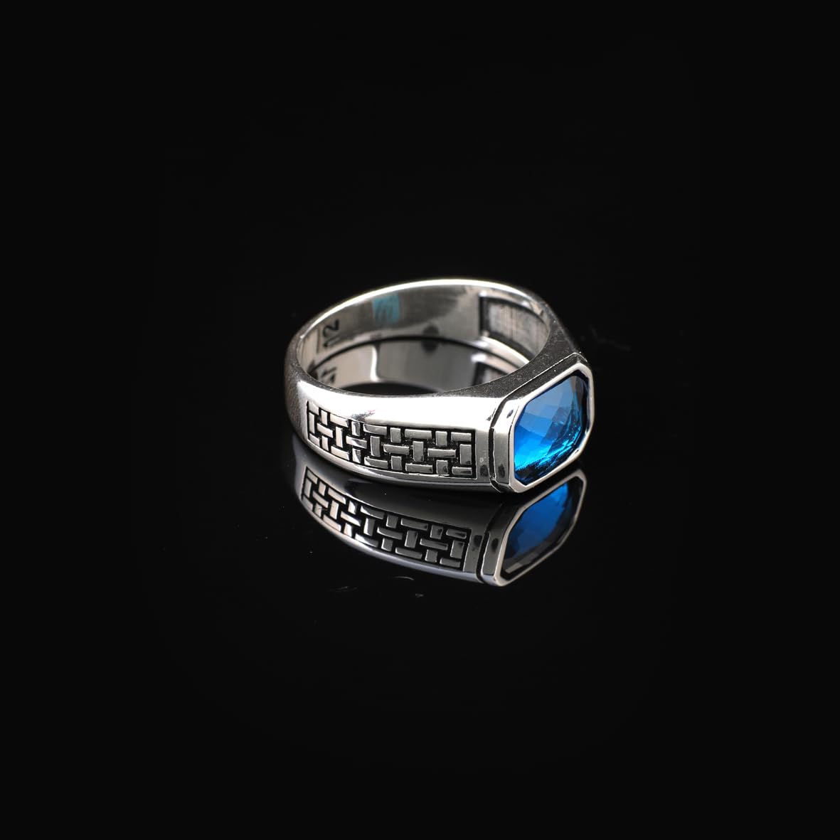 Handmade Aquamarine Gemstone Square Stone Pinky Ring for Men Vintage 925 Sterling Silver