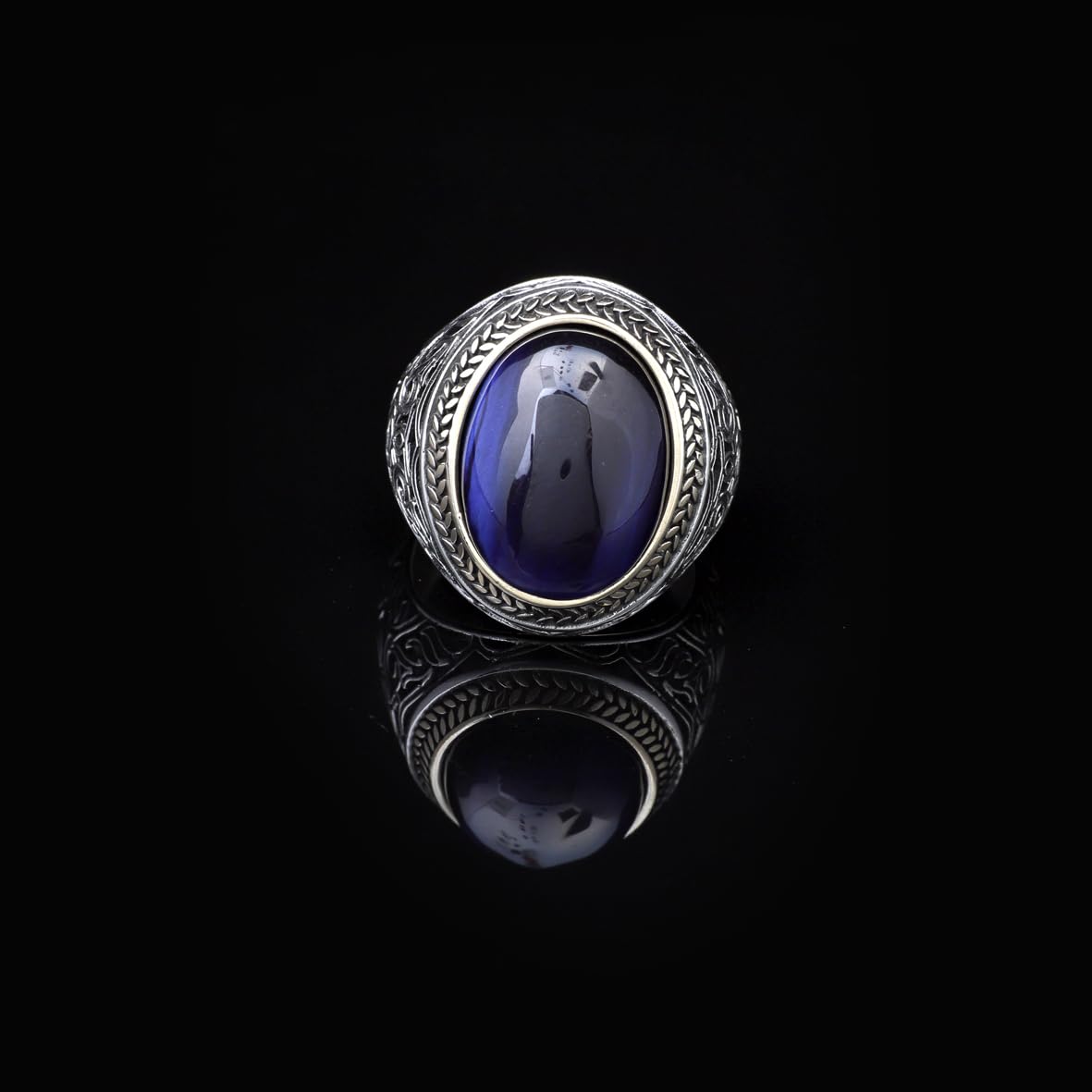 Handmade Blue Tiger Eye Men's Ring - 925 Sterling Silver Gemstone Jewelry with Silver Polishing Cloth Gift