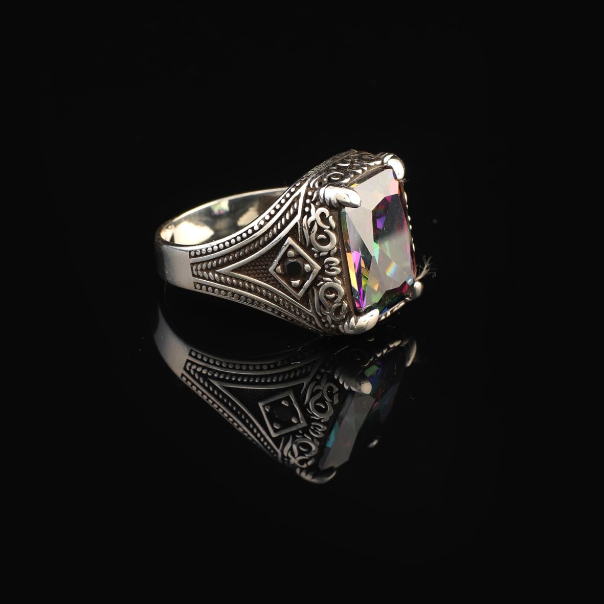 Mystical Topaz Claw Ring for Men – Ottoman Style Vintage Gemstone Engagement Ring