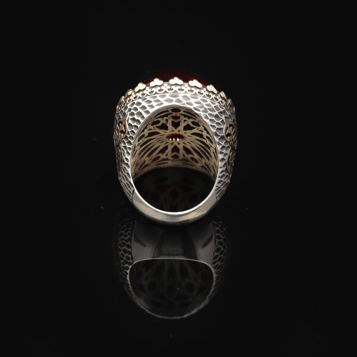 Men's Vintage Garnet Ring with Oval Stone - 925 Sterling Silver Large Ring