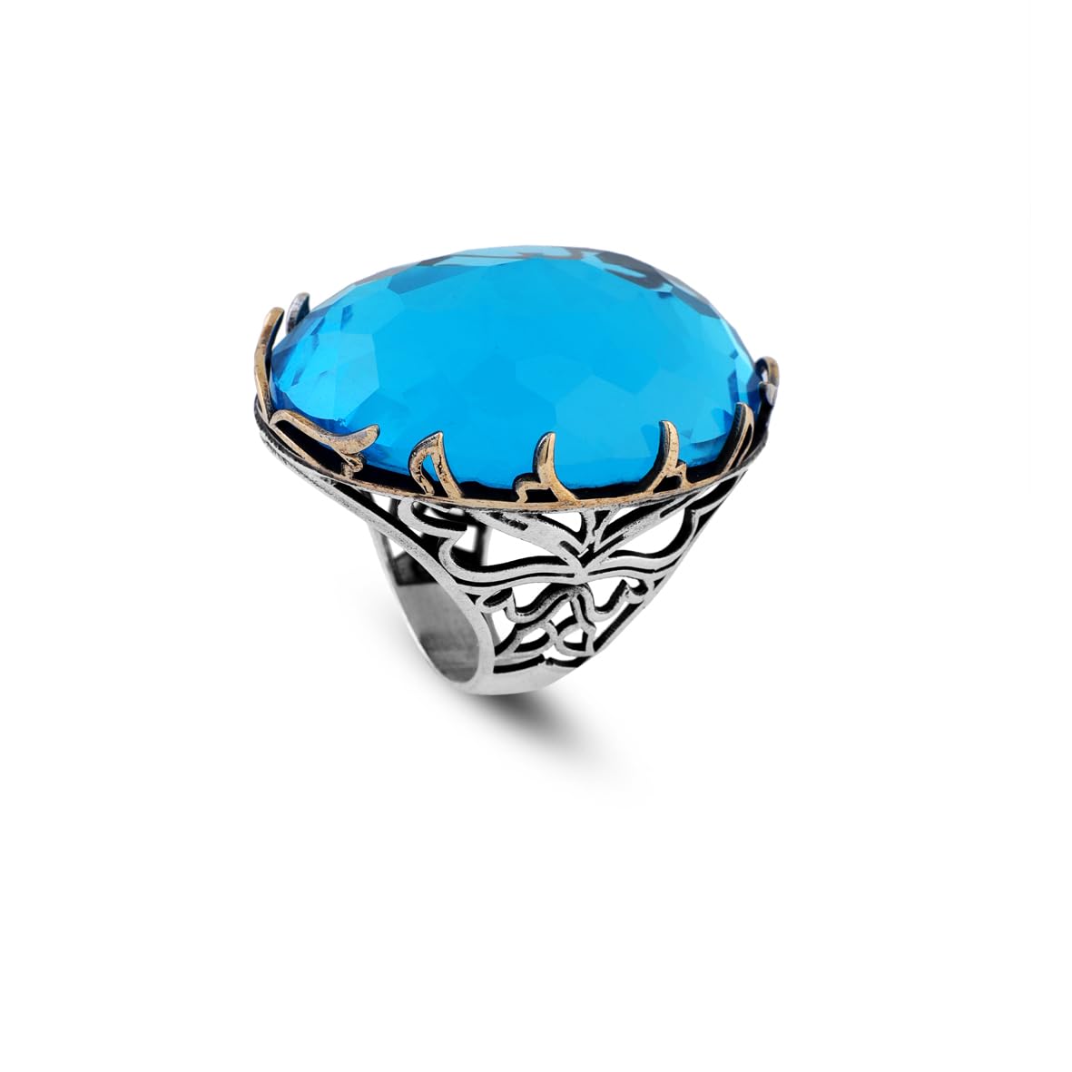 Chunky Silver Aquamarine Ring – Handmade Ottoman Engagement Ring for Men
