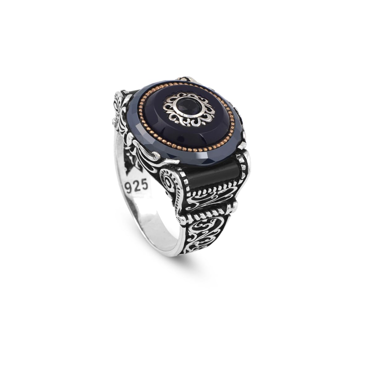 Handmade Blue Tiger Eye Ring for Men - Ottoman Style 925 Sterling Silver Gemstone Jewelry with Polishing Cloth Gift
