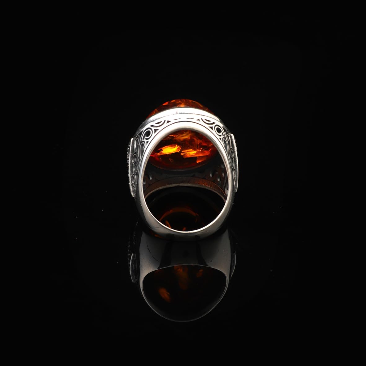 Amber Ring for Men – Large Chunky Sterling Silver Ring with Micro Sapphire Stone