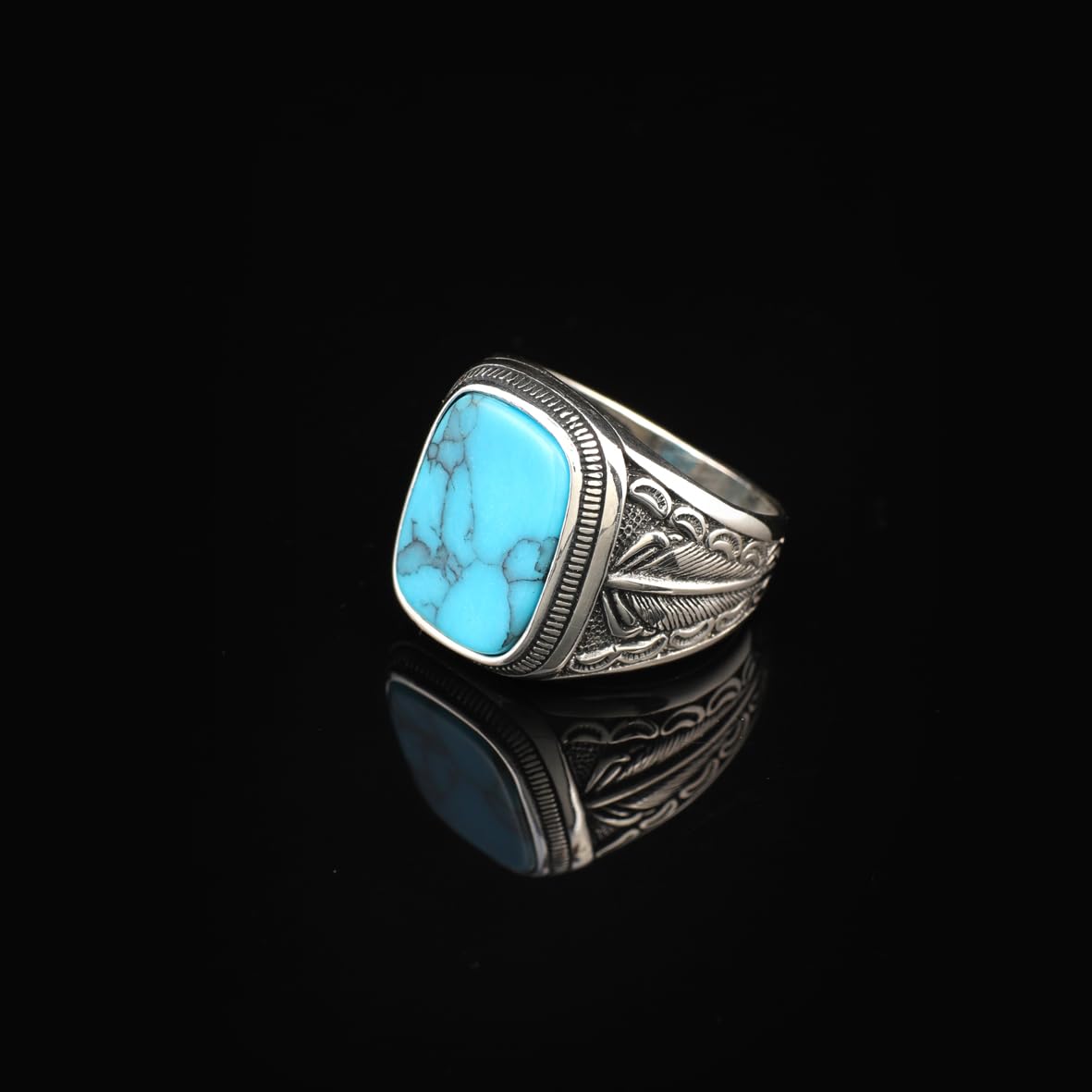Handmade Turquoise Gemstone Engagement Ring for Men Vintage 925 Sterling Silver