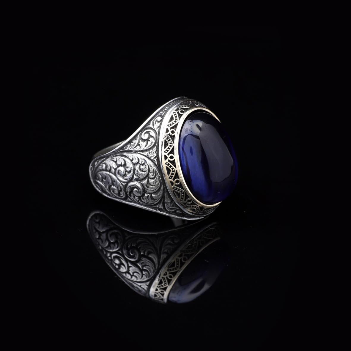 Handmade Blue Tiger Eye Men's Ring - 925 Sterling Silver Gemstone Jewelry with Silver Polishing Cloth Gift - Rings for Men