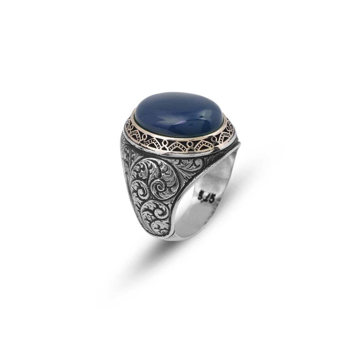 Handmade Blue Tiger Eye Men's Ring - 925 Sterling Silver Gemstone Jewelry with Silver Polishing Cloth Gift - Rings for Men
