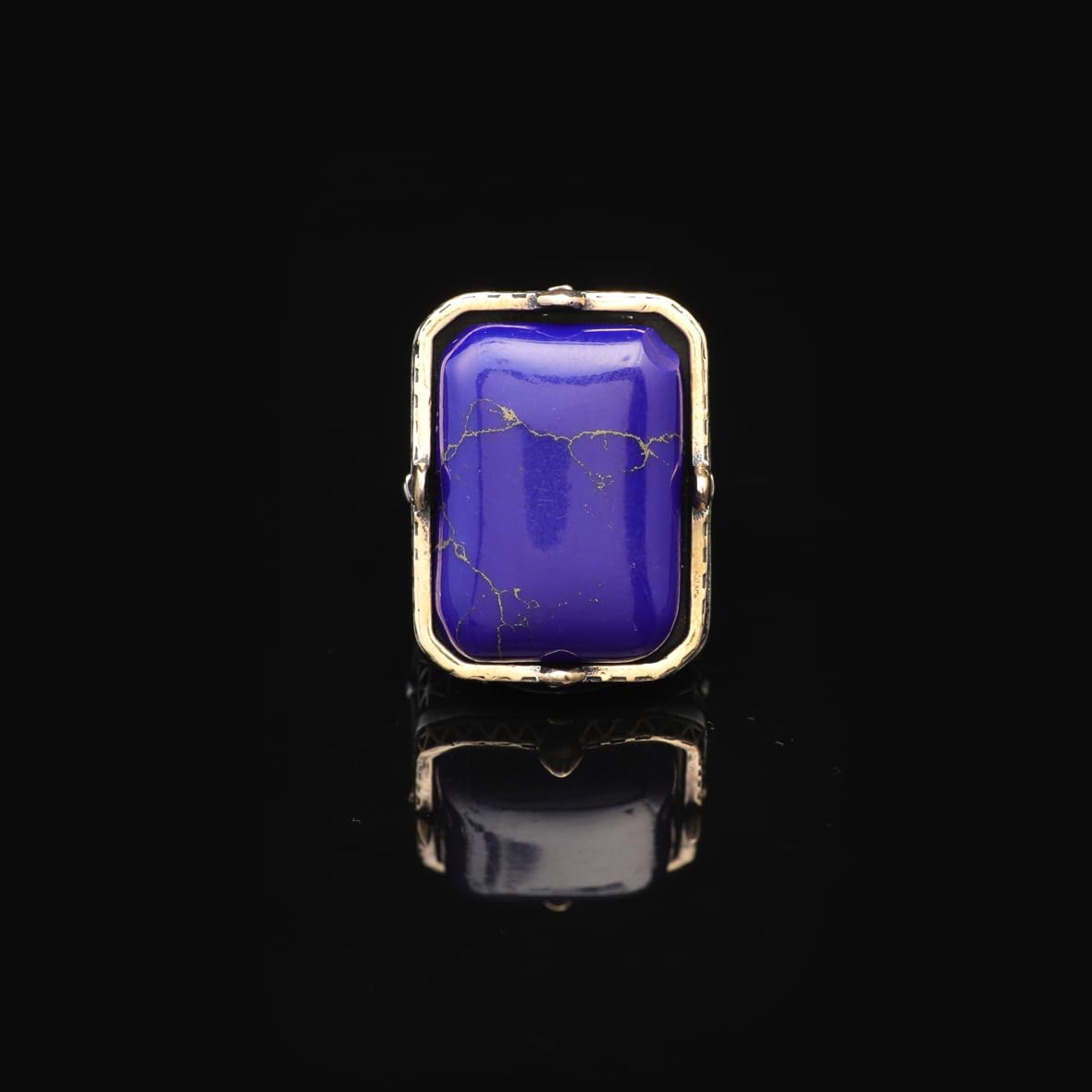 Vintage Large Lapis Lazuli Ring for Men - 925 Sterling Silver Turkish Handmade Polished Engagement Ring with Silver Polishing Cloth Gift