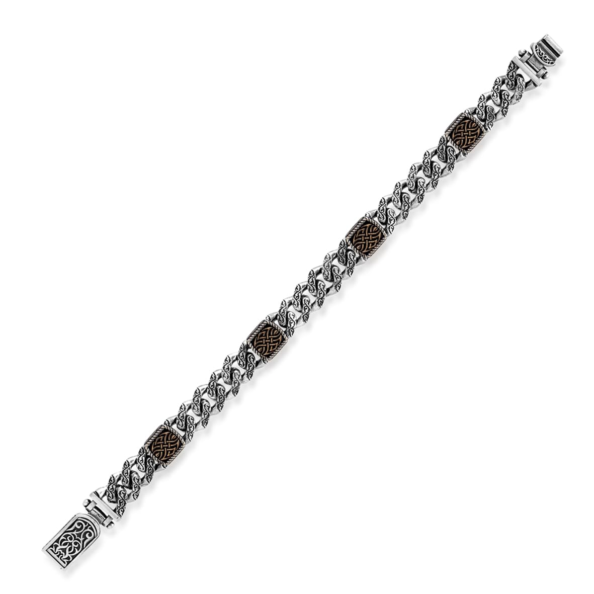 Handmade Gothic Vintage Pattern Mens Bracelet - Made to Order 925 Sterling Silver Personalized Chain Bracelet with Hand-Engraved Detail and Silver Polishing Cloth Gift