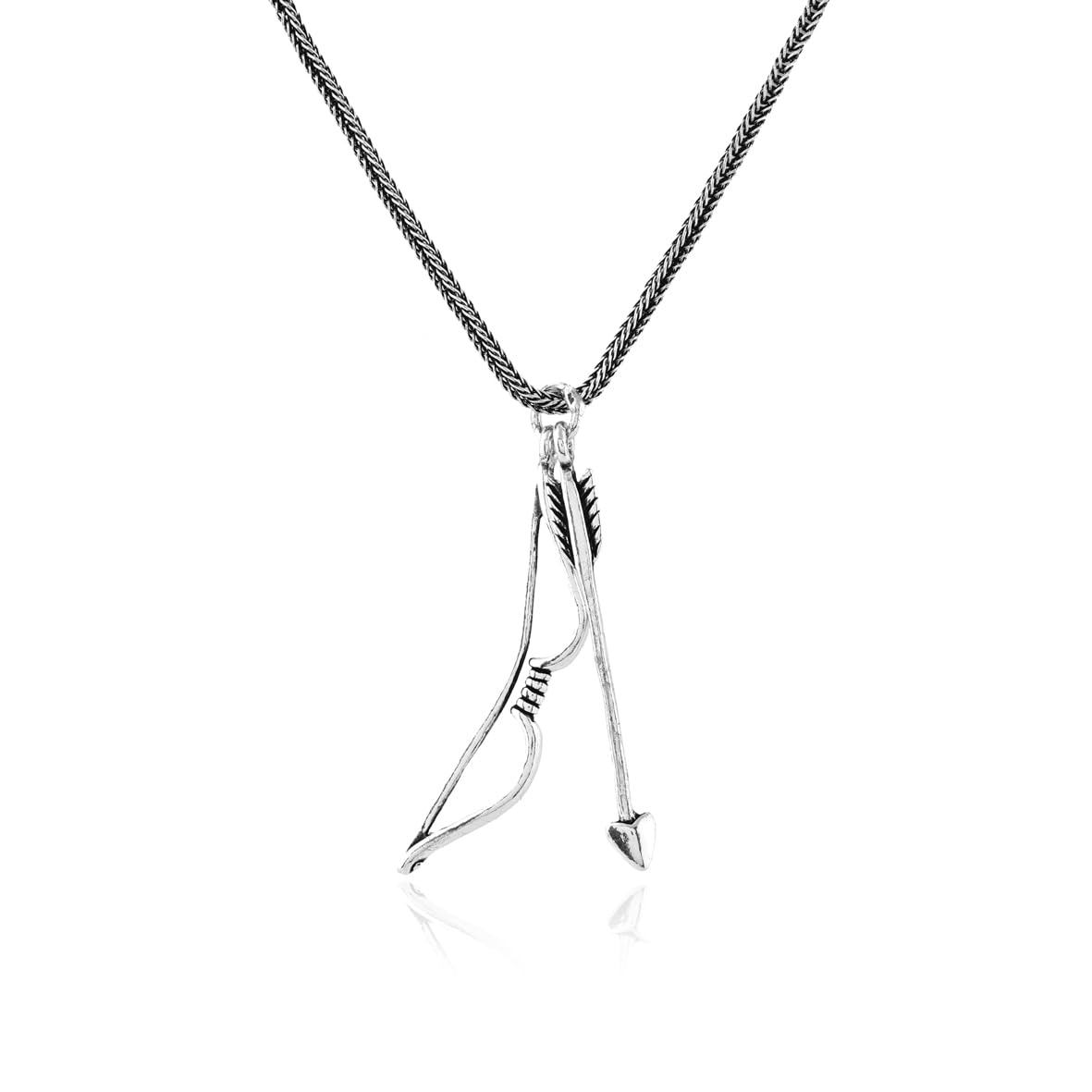 Bow Arrow Necklace - Polished Sterling Silver Biker Necklace - Mens Pendant on Silver Chain - Mens Necklace with Silver Cleaning Cloth Gift