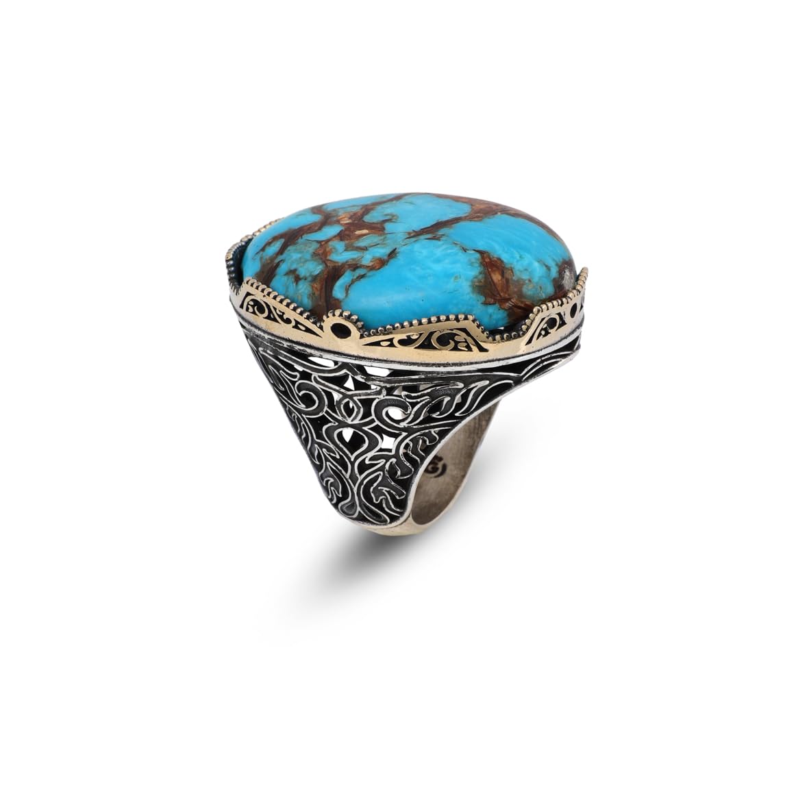 Special Turquoise Stone Ring – Large Oval Stone in Polished 925 Sterling Silver