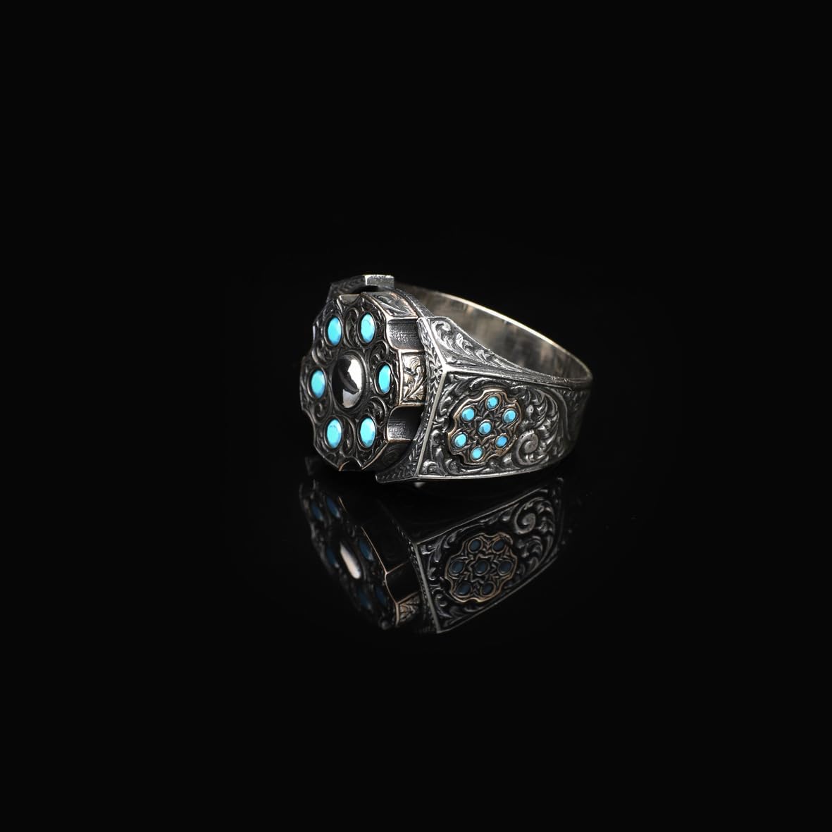 925 Sterling Silver Turquoise Ring - Men's Rotating Ottoman Jewelry - 925 Sterling Silver Ottoman Turquoise Ring - Birthday Gifts