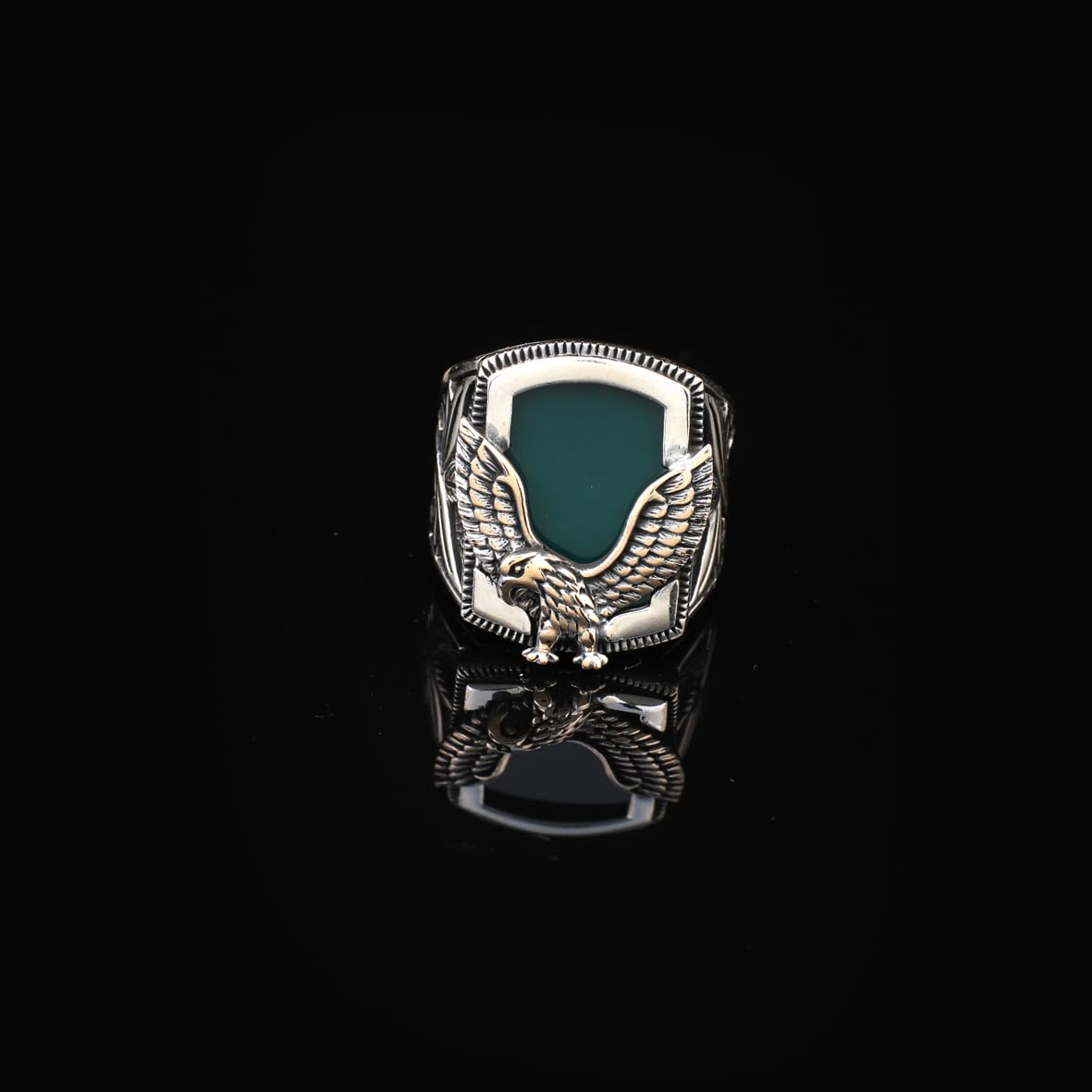 Handmade Jade Gemstone Eagle Ring for Men Vintage 925 Sterling Silver