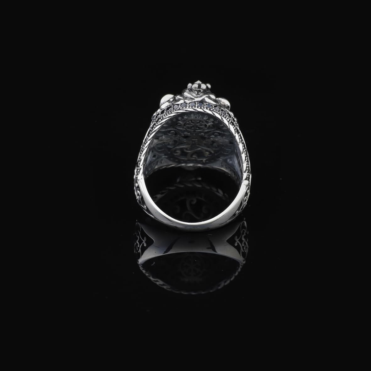 Handmade Lion Ring with Black Onyx Micro Stone - 925 Sterling Silver Men's Gemstone Jewelry