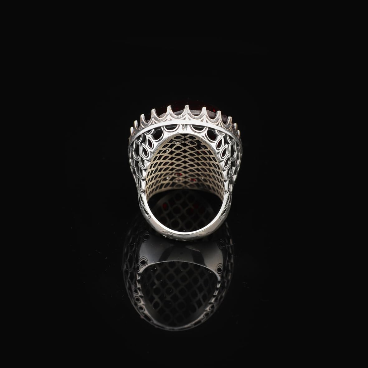 Vintage Ottoman Garnet Ring - Handmade Large Gemstone Ring for Men