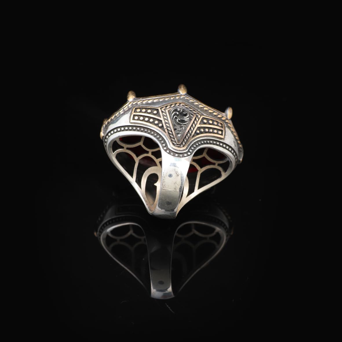 Vintage Handmade Garnet Ring with Oval Stone - Large Gemstone Ottoman Style 925 Sterling Silver Men's Ring with Silver Polishing Cloth Gift