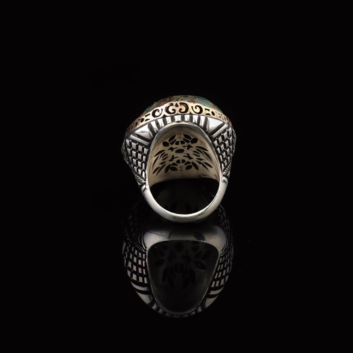 Vintage Ottoman Turquoise Ring in Chunky Sterling Silver – Men's Handmade Engagement Ring with Custom Engraving