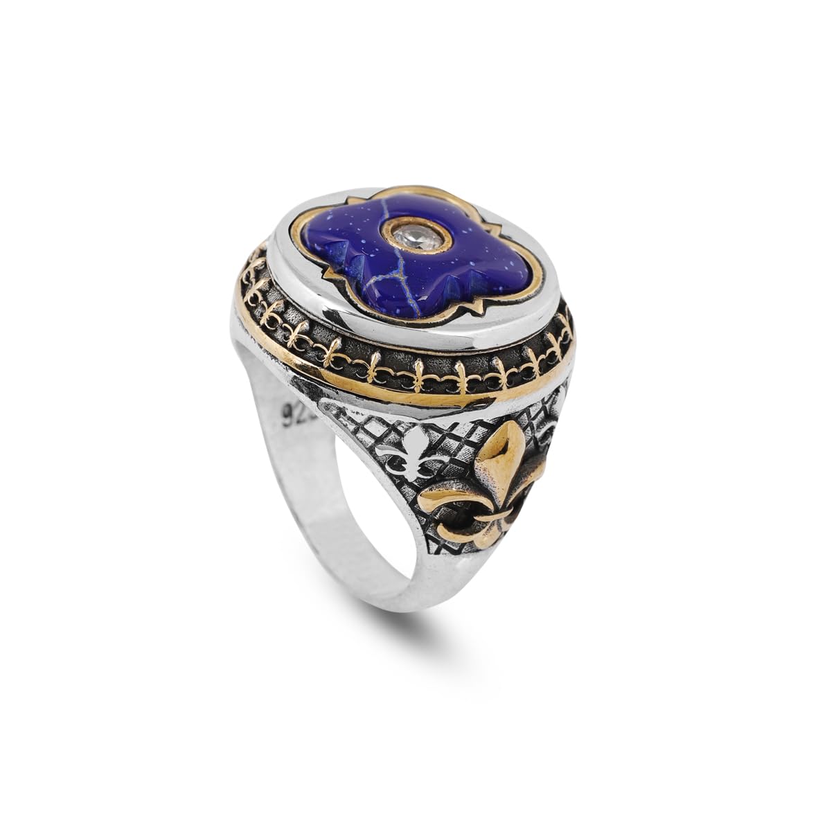 Lapis Lazuli Ring with Micro Sapphire: Vintage Handmade 925 Sterling Silver Men's Gemstone Ring with Silver Polishing Cloth Gift