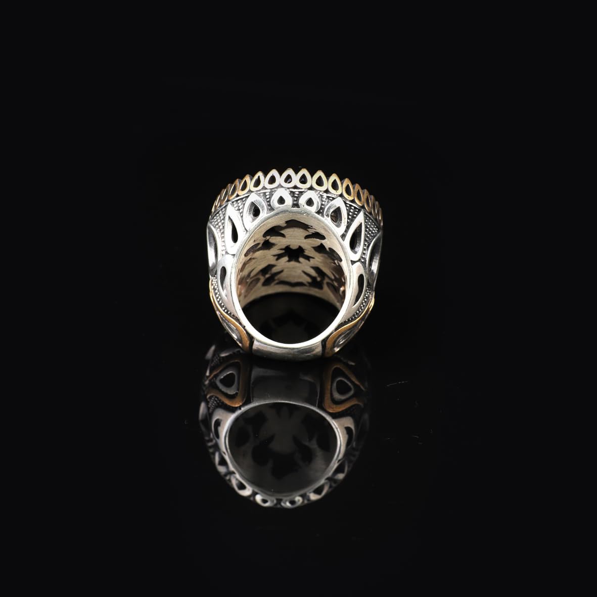 Handmade Onyx Ring with Oval Gemstone - Large Ottoman Style Men's Vintage 925 Sterling Silver Gemstone Ring with Silver Polishing Cloth Gift