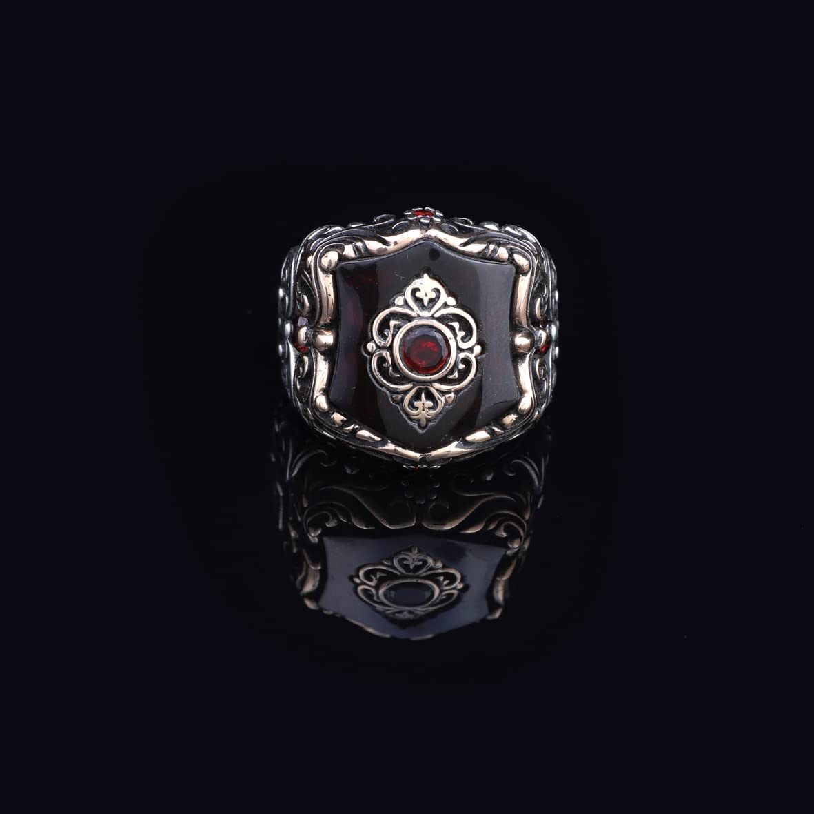 Vintage Ottoman Style Ruby Ring in Sterling Silver