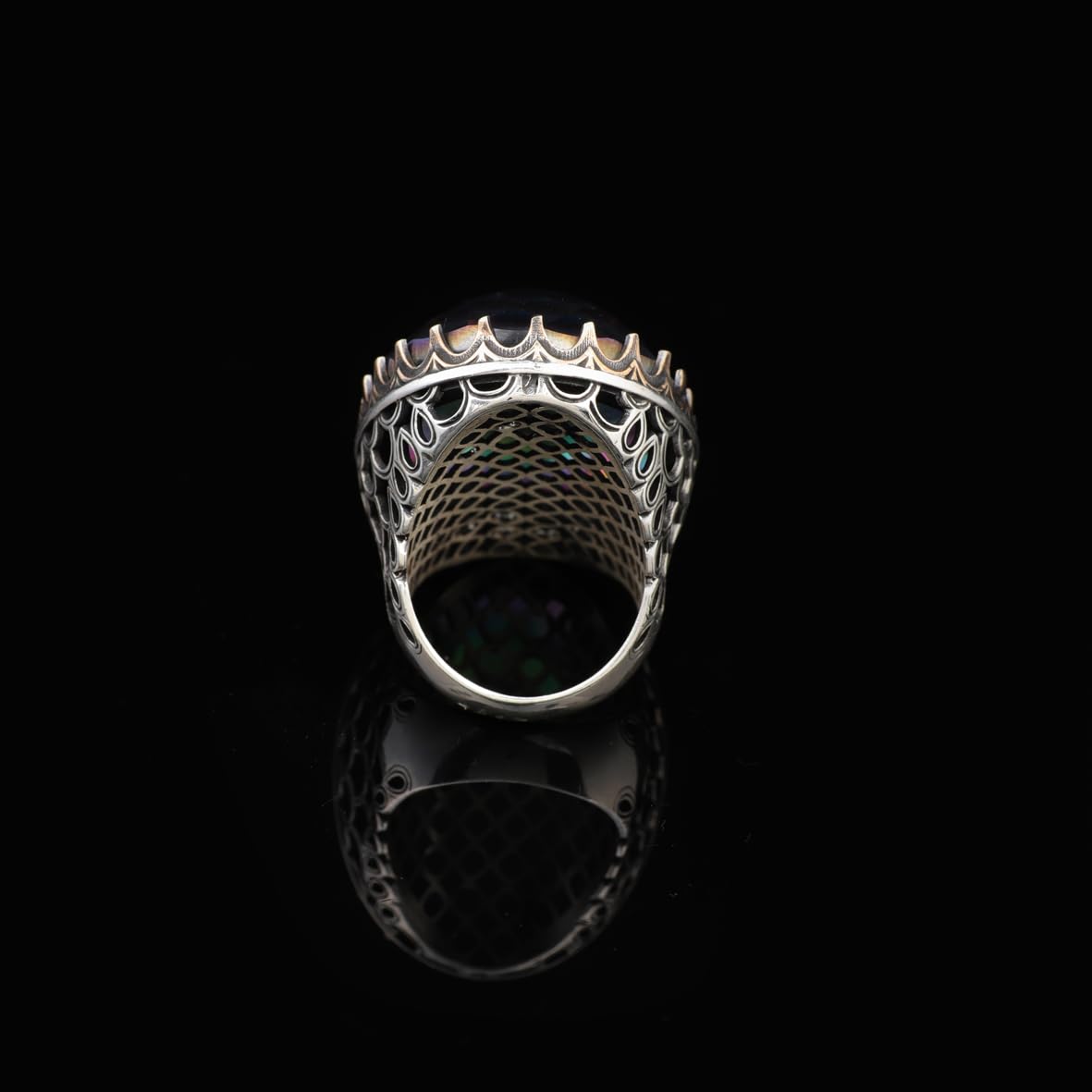 Blue Sapphire Oval Stone Large Ring -Gemstone Ottoman Men Vintage Handmade 925Sterling Silver Rings for Men with Silver Polishing Cloth Gift