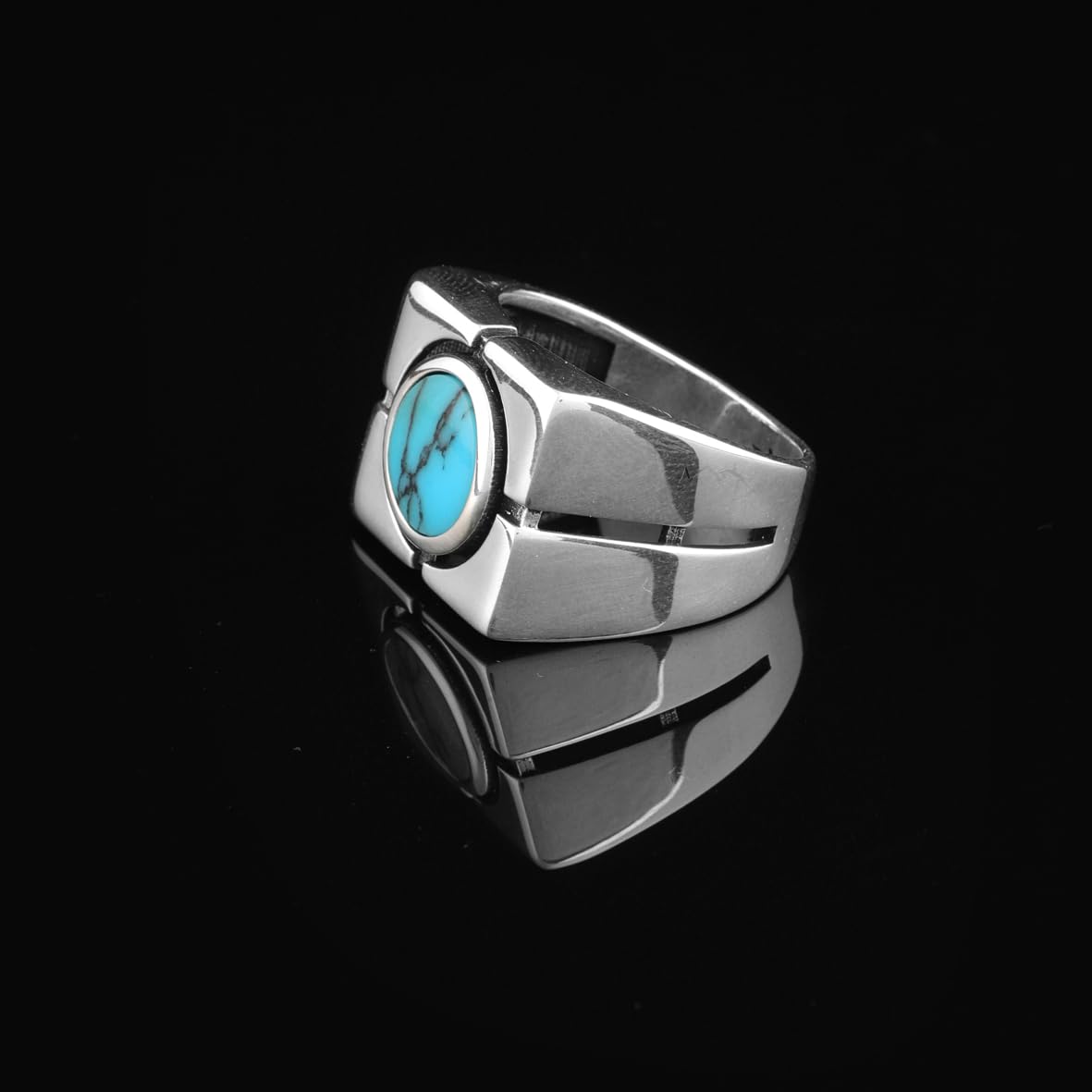 Men’s Turquoise Signet Ring - Vintage Ottoman Style Pinky Ring