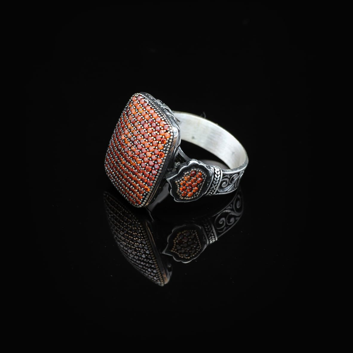 925 Sterling Silver Garnet Ring – Vintage Handmade Micro Stone Statement Ring for Men – Polished Engagement Ring with Custom Engraving & Silver Polishing Cloth Gift