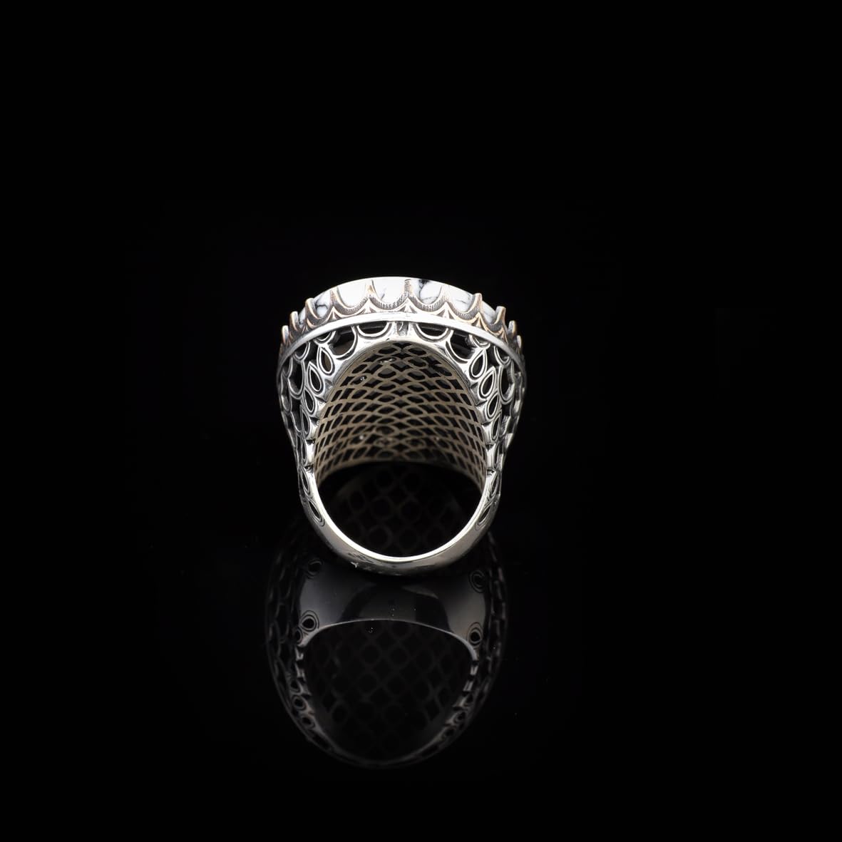 White Turquoise Oval Stone Ring - Large Gemstone Ring