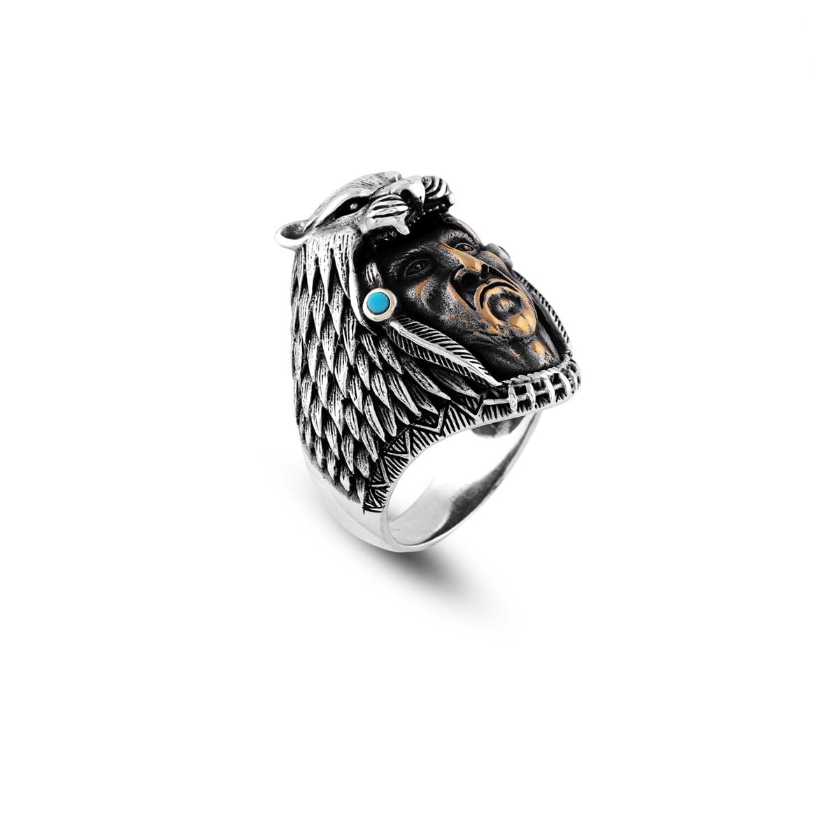 American Indian Chief Signet Ring - Handmade Vintage Lion Signet Ring for Men