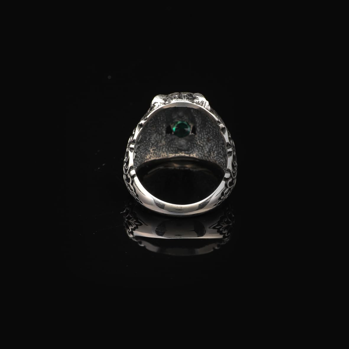 Vintage Tiger Ring with Micro Jade Gemstone - 925 Sterling Silver Men's Ring