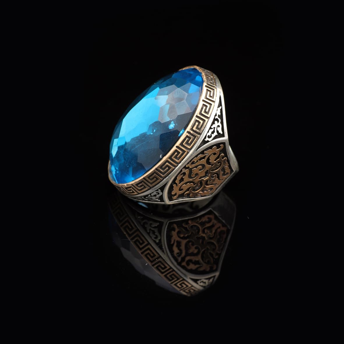 Handmade Aquamarine Ring for Men with Large Oval Stone – Vintage 925 Sterling Silver Engagement Ring
