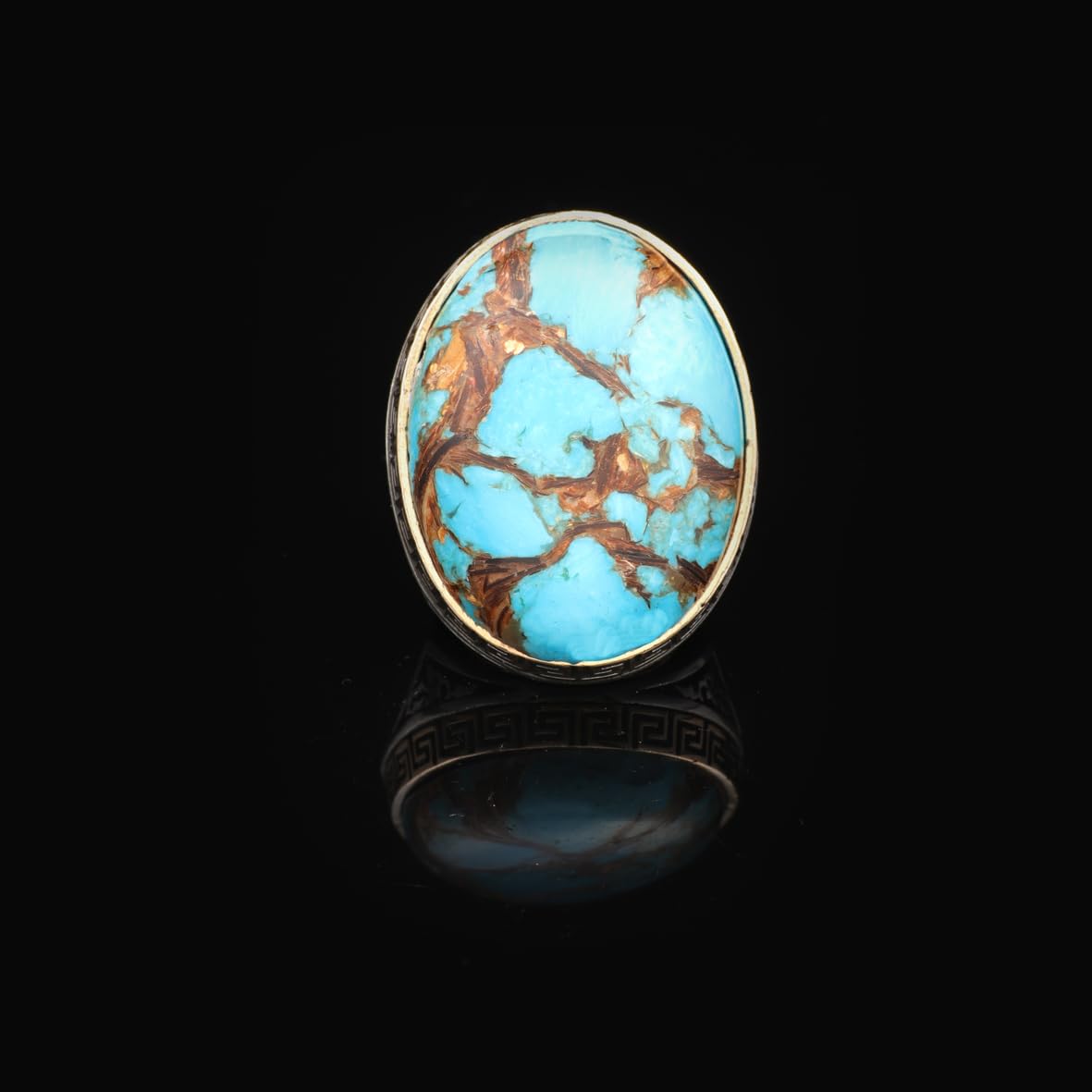 Special Turquoise Stone Ring – Large Oval Stone in Polished 925 Sterling Silver