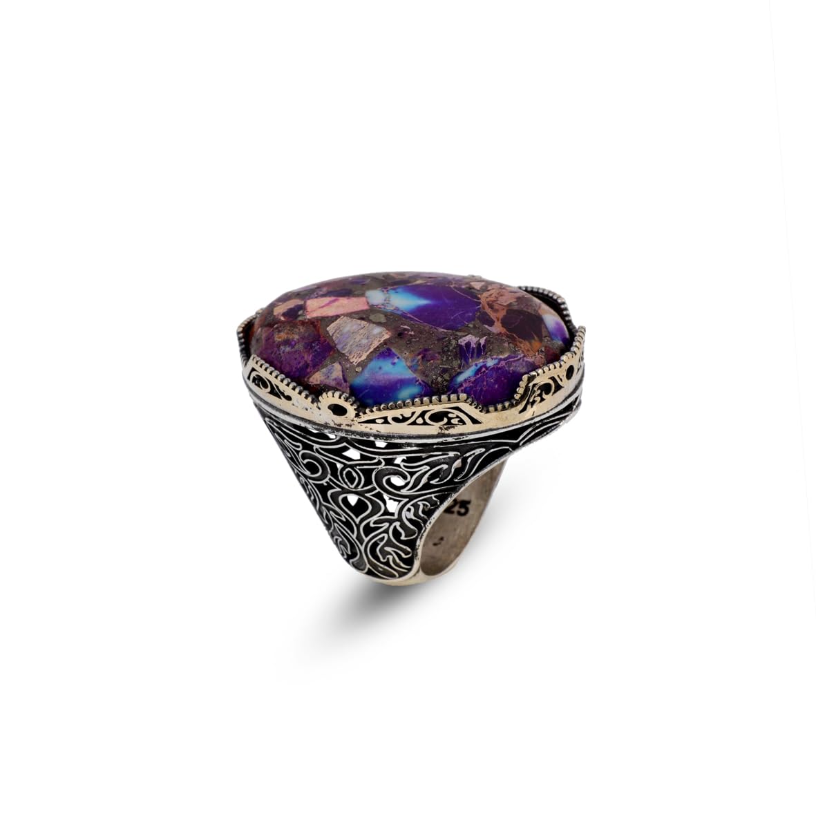 Special Turquoise Men’s Ring with Large Oval Stone – Vintage 925 Sterling Silver Ring