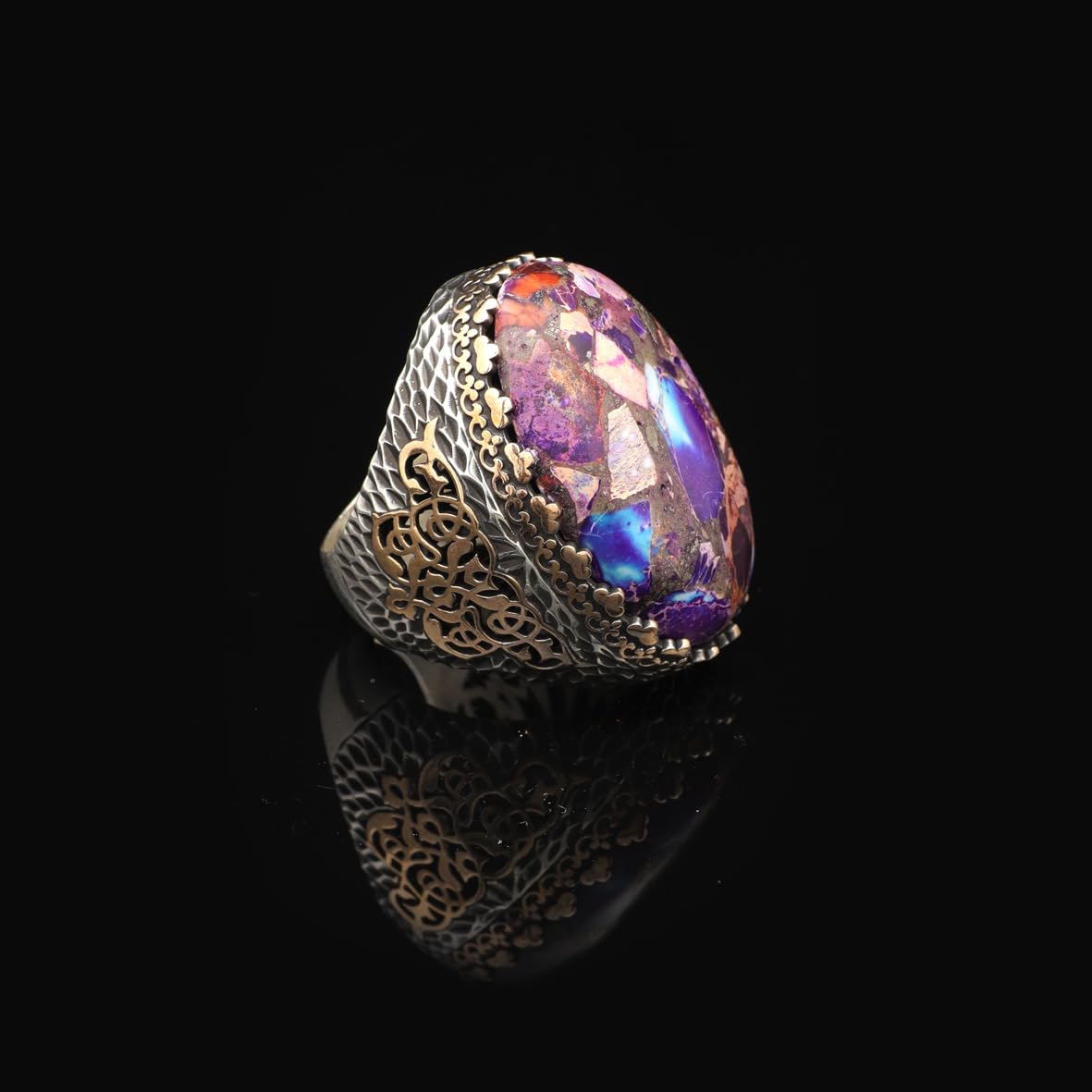 Special Turquoise Men’s Ring with Large Oval Stone – Vintage 925 Sterling Silver Ring